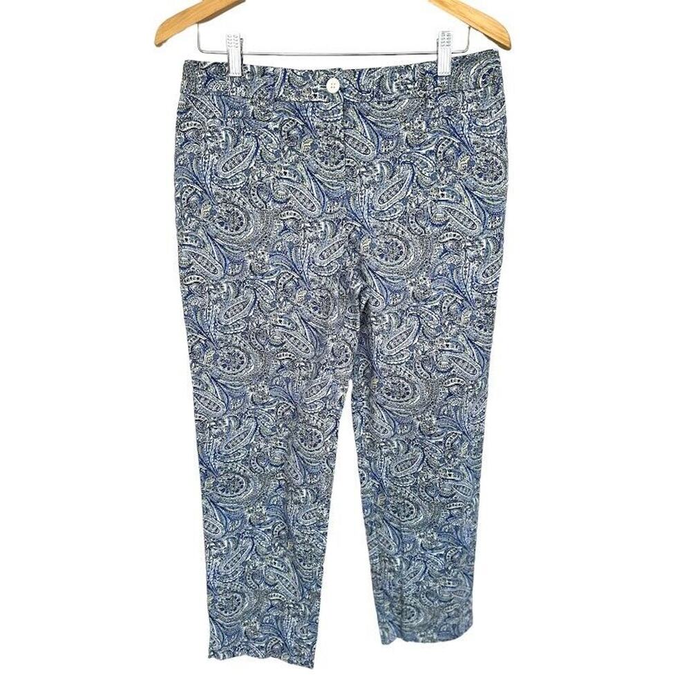 Womens Size 8 Talbots Paisley Blue Dress Capri Crop Stretch Cotton Elastic Waist
